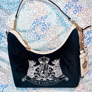 New Black Juicy Couture Purse Velvet Bag Handbag Vintage Style Scottie Dog